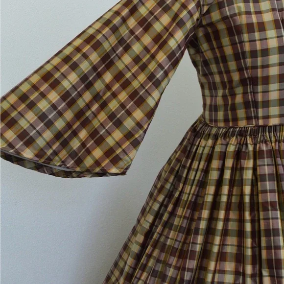 Plaid Silk Civil War 1850’s-1860’s Girls Dress - Picture 4 of 10